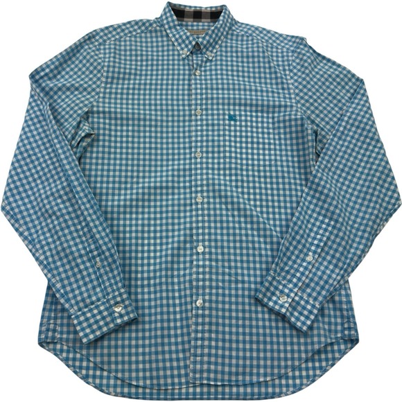 Burberry Brit Cotton Button Down Shirt Blue White Gingham Check Men's Medium - Picture 1 of 7
